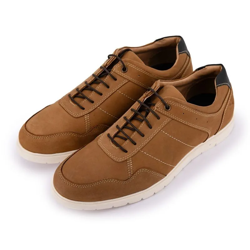 ABACO PARIS Men's Leather Sneakers with White Stitching at Affordable Prices