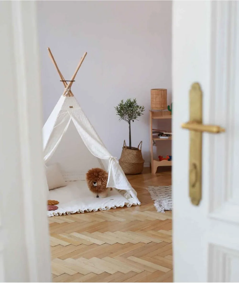 Babyly : Tipi en coton bio brodé - Crème - 100% Ecoresponsable - Mer(e)veilleuse