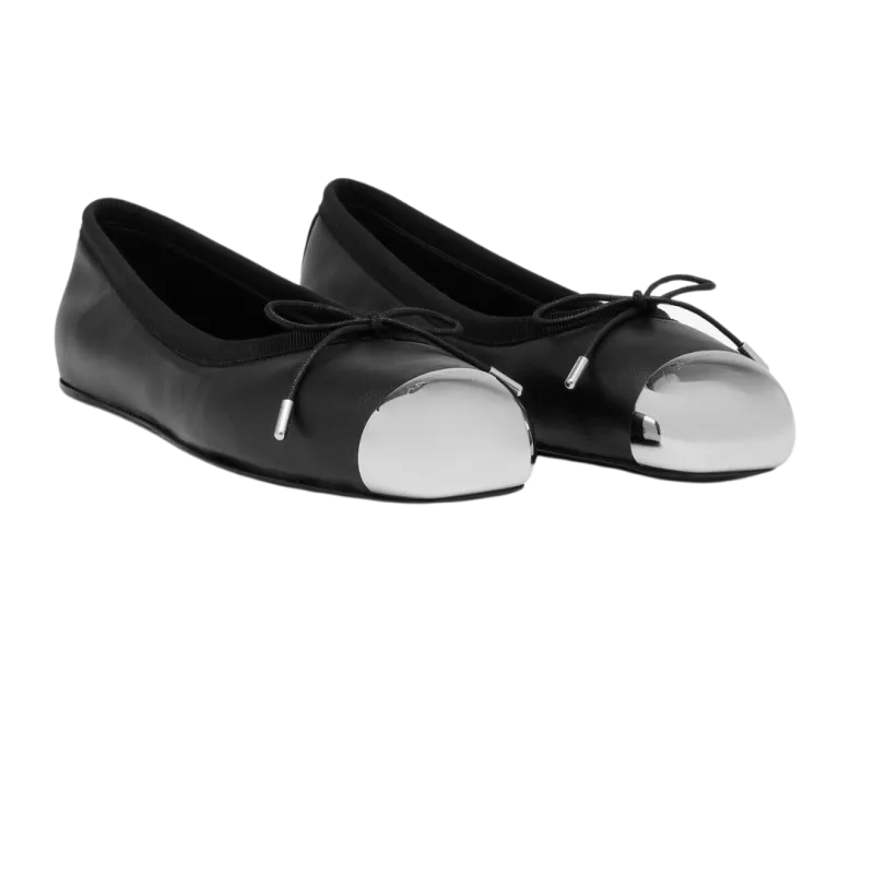 Ballerine Punk cuir noir bout métal arrondi argent
