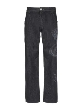 BALMAIN  Jean en denim dragon - Noir