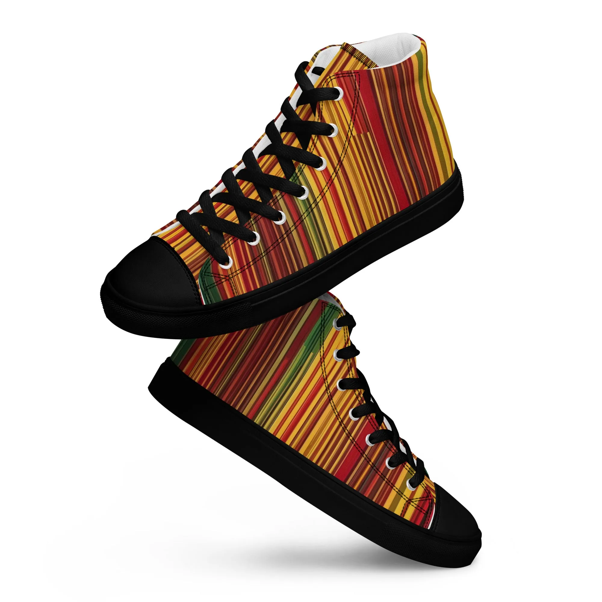 Baskets hautes en toile homme Stries vertes, jaunes et rouges