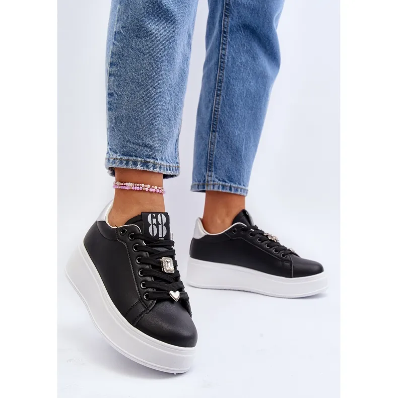 Platform Sneakers with Femme Decorations, Black Herbisa Black