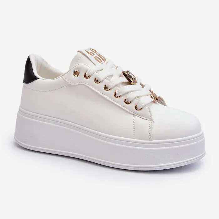 Platform Sneakers with Decorations for Women, White Herbisa White