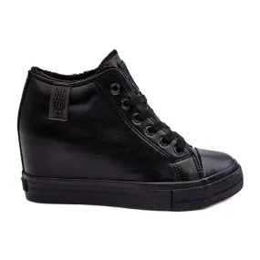 Black Leather Women's Wedge Sneakers by Big Star MM274001