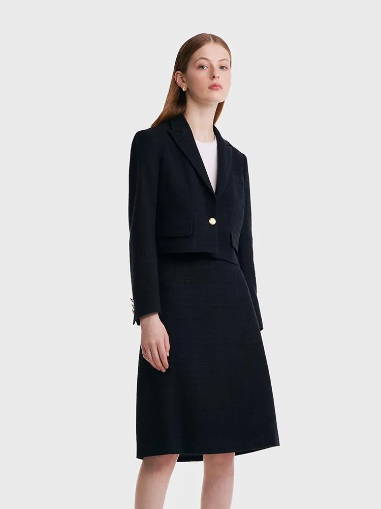Blazer court et jupe trapèze pour femme, costume deux pièces