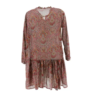 Burgundy Printed Sheer Long Sleeve Tunic for Women - Size S - Cloothes