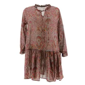 Burgundy Printed Sheer Long Sleeve Tunic for Women - Size S - Cloothes