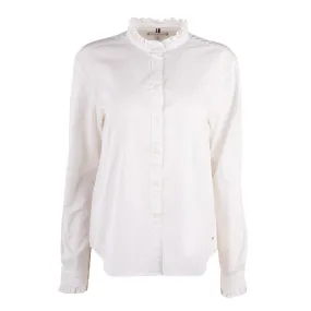 Tommy Hilfiger White Ruffle Collar Cotton Women's Shirt at Discount Price.