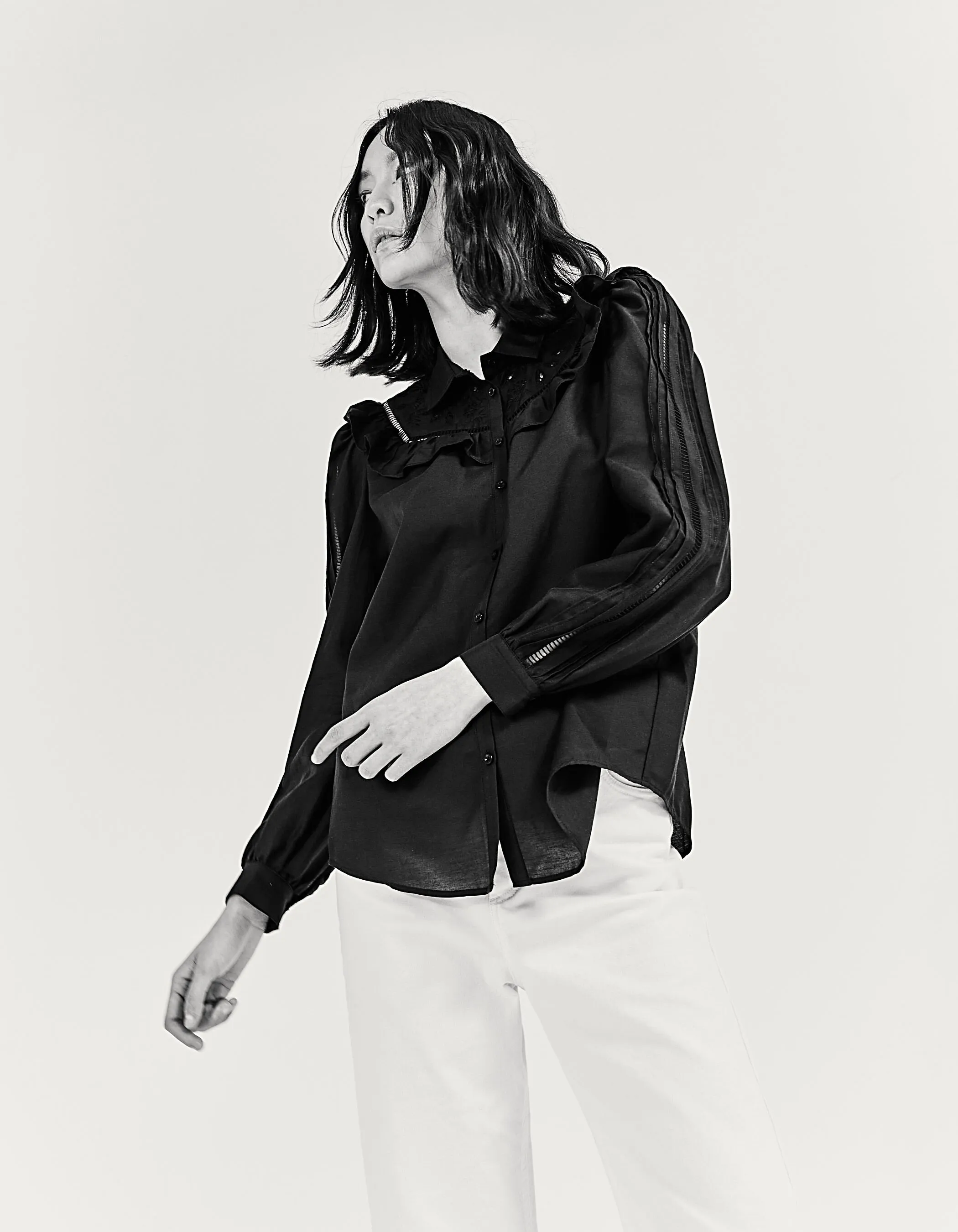 Cotton and Silk Embroidered Ladder Lace Women's Shirt