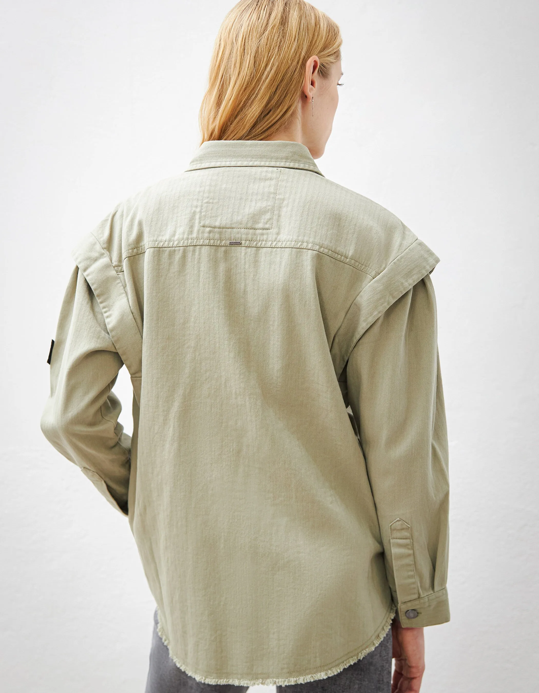 Khaki Cotton Shirt for Women with Shoulder Epaulettes and Army Badges