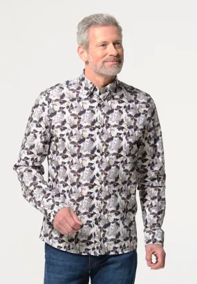 Chemise homme blanche fleurie faon aquarelle