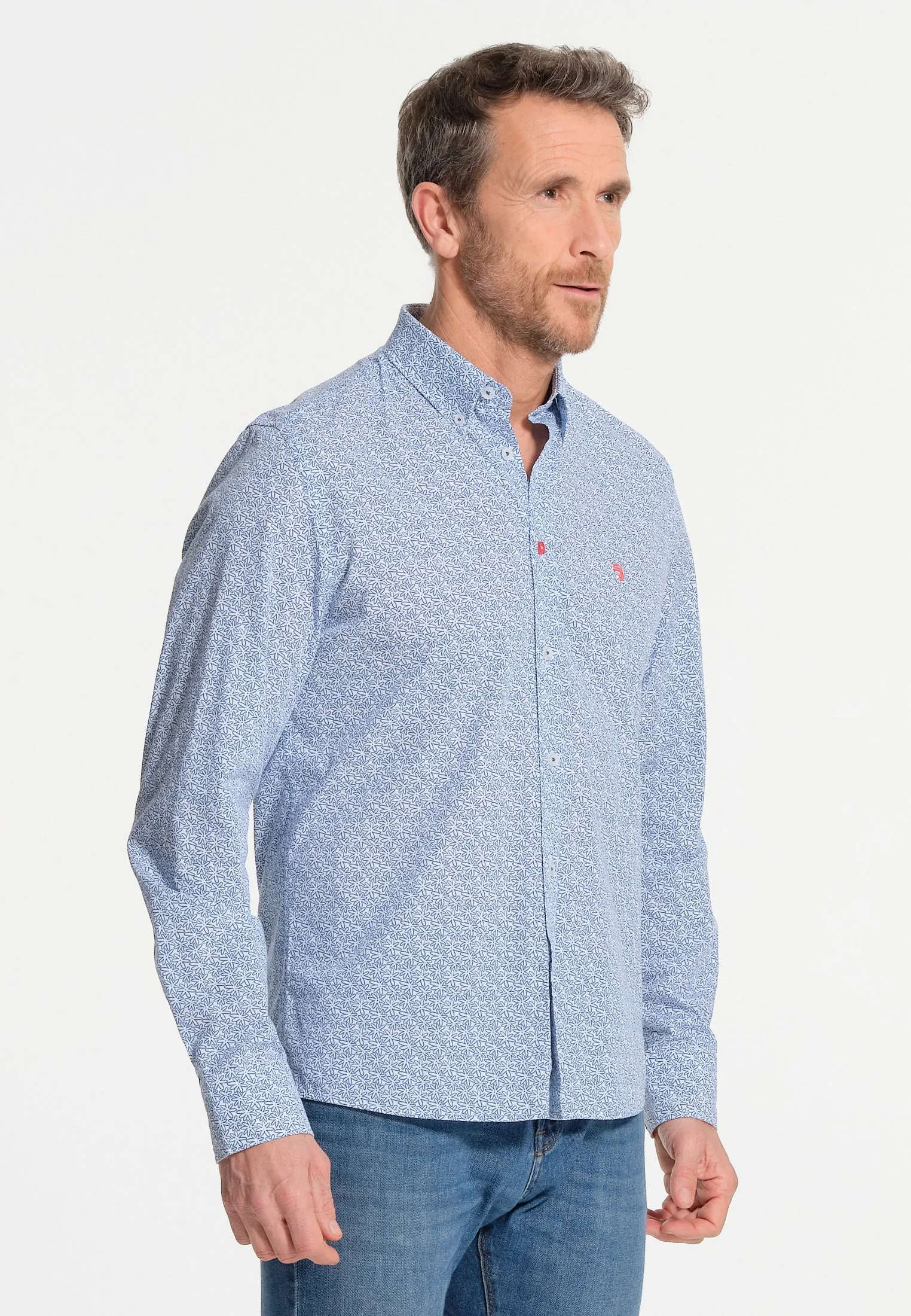 Chemise homme bleue et micro-imprimés