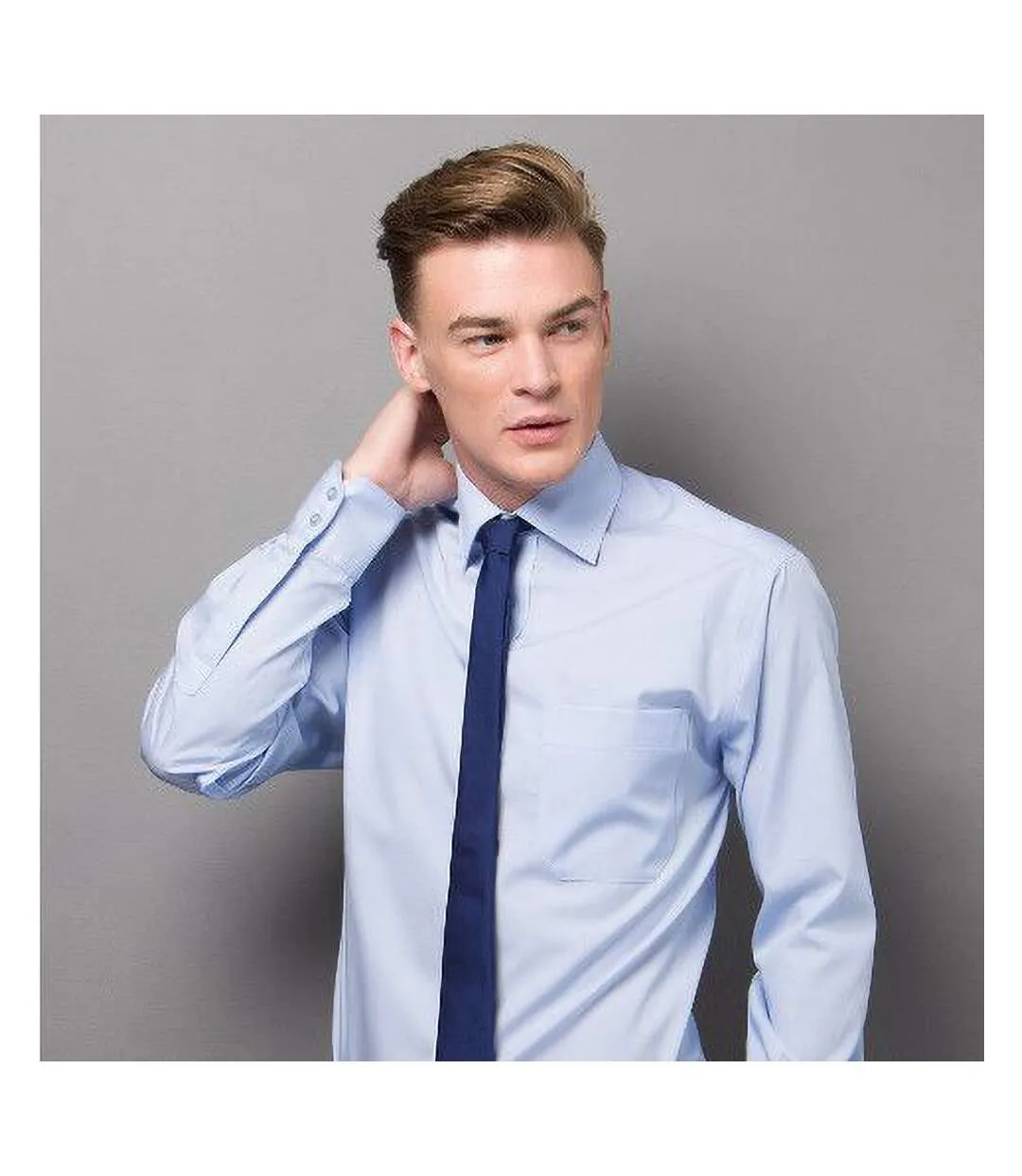 Chemise homme sans repassage à manches longues bleu clair Kustom Kit