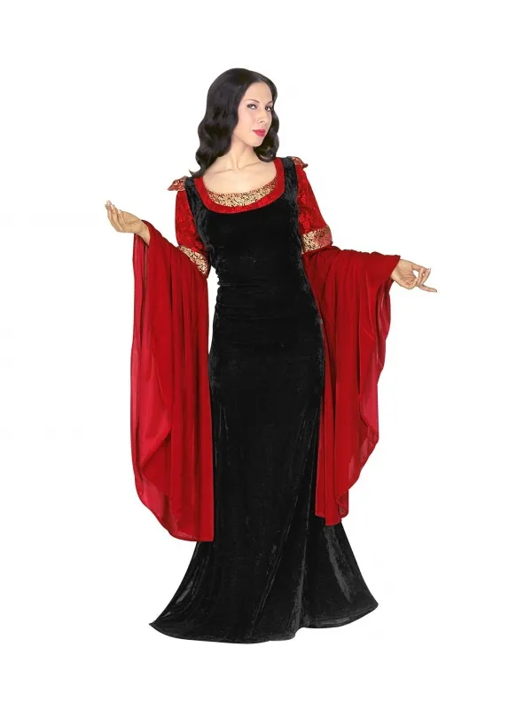 Costume Princesse Médiévale noir et rouge, femme
