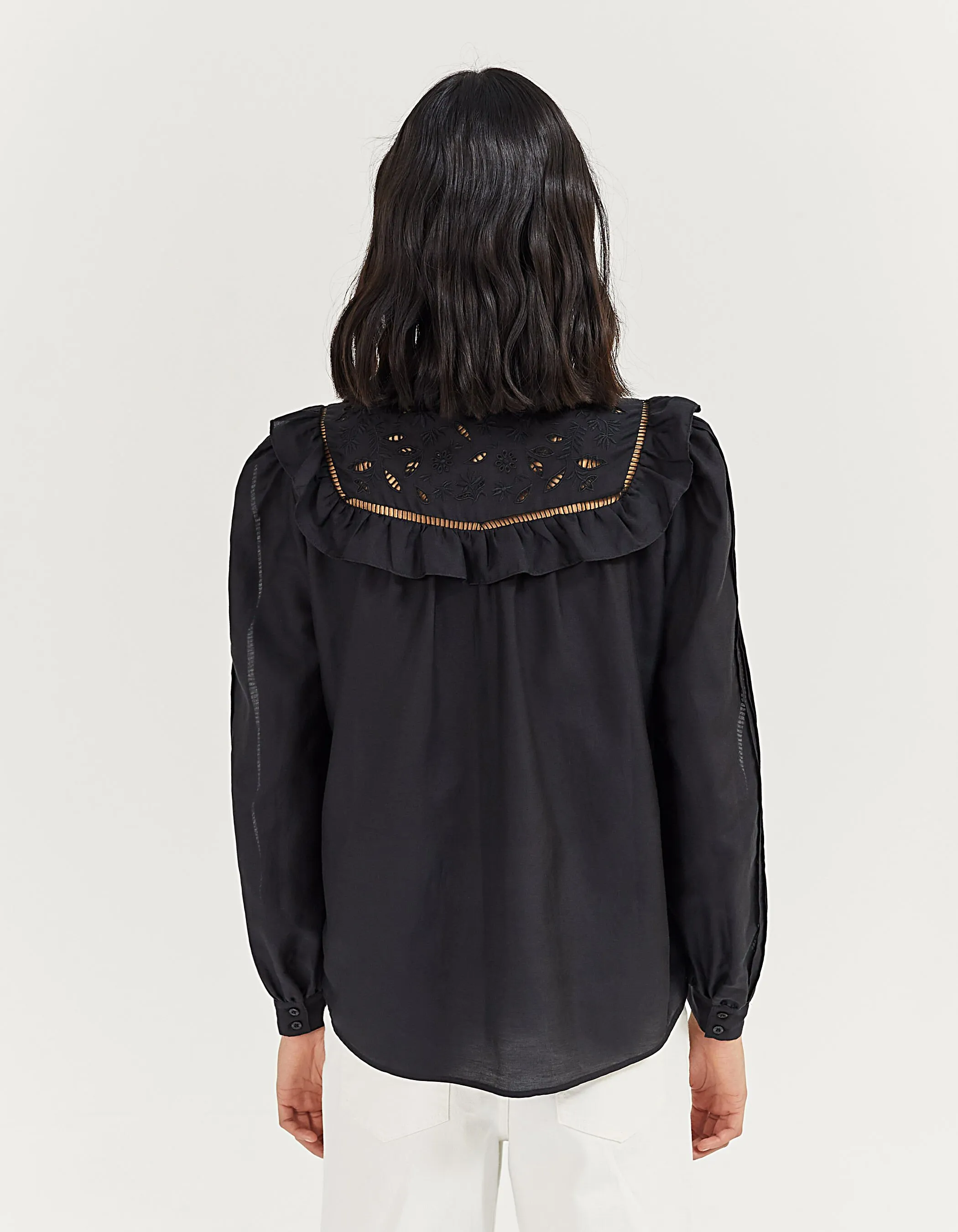 Cotton and Silk Shirt with Embroideries and Cutwork Detail for Women