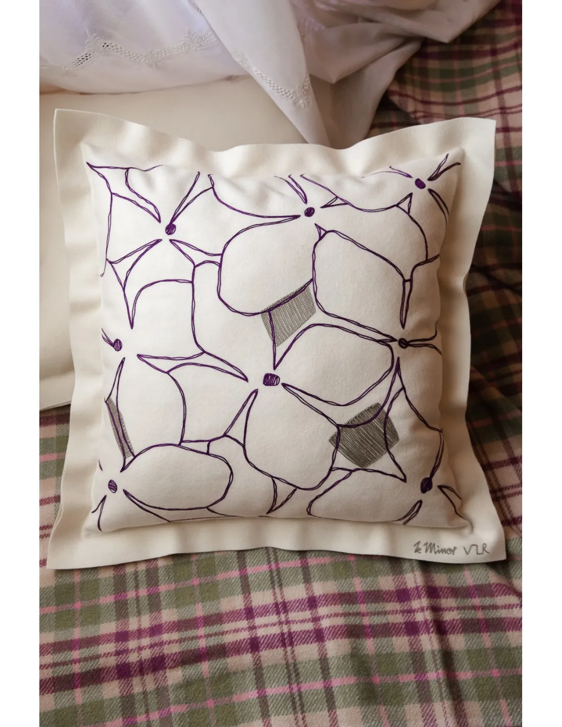 Embroidered Hydrangea Cushion