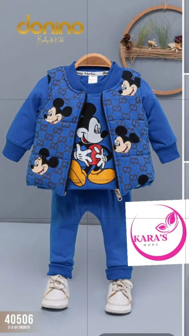 Ensemble 3 pièces pantalon jogging et veste imprimé lion pour bébé garcon de 0-3 mois à 9 mois