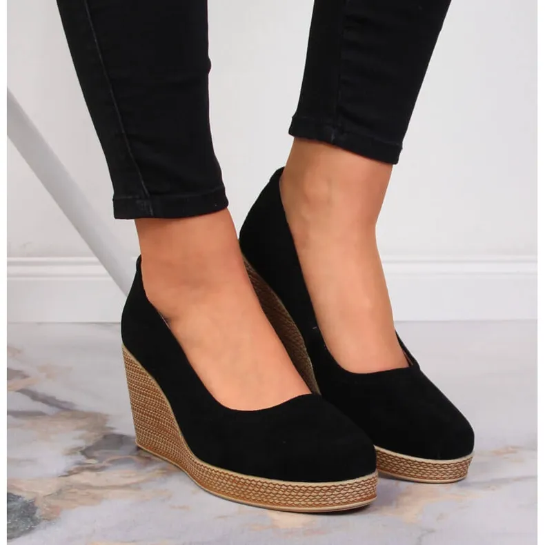 Escarpins compensés en cuir noir Suede Filippo DP3521 le noir