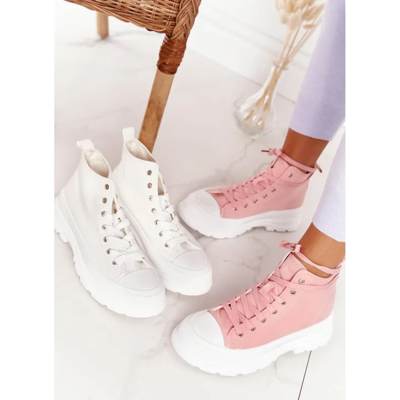 FB2 High Top Women's Sneakers With a Large Pink Sole - Trissy