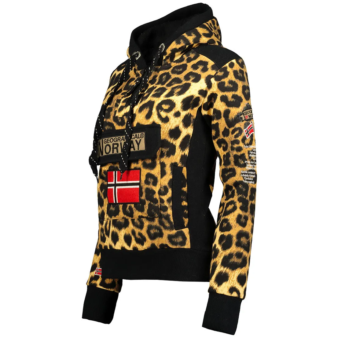 Geographical Norway Gymclass Femme - Sweat à Capuche Iconique Leopard Velour Leopard Velour
