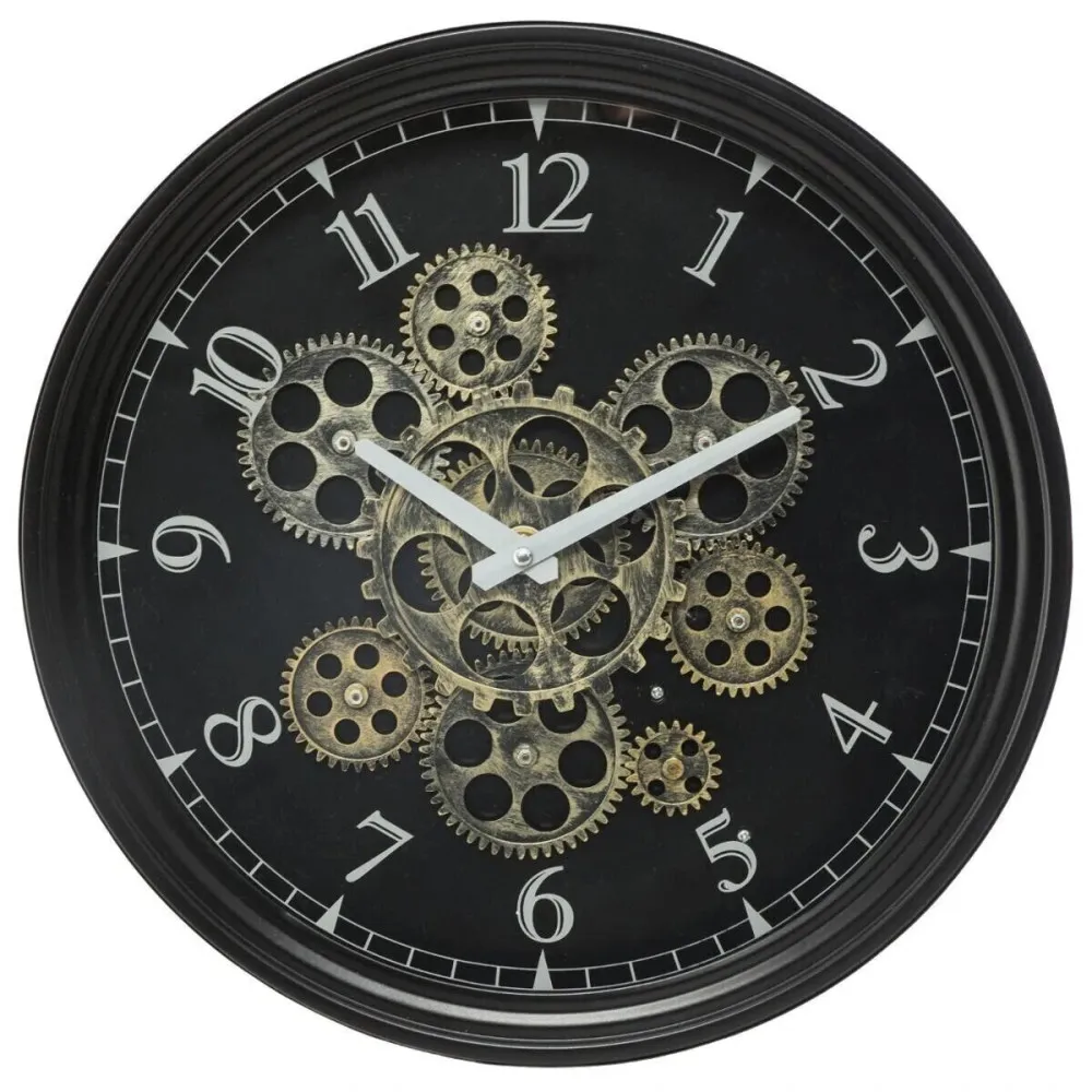 Horloge mécanique noire, métal Diamètre 37 cm Atmosphera