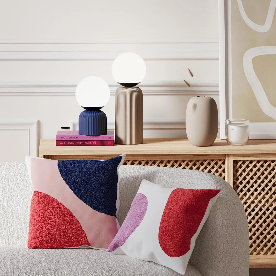 Lampe boule sur pied design vintage céramique bleue et globe en verre RENOIR | 3 Suisses