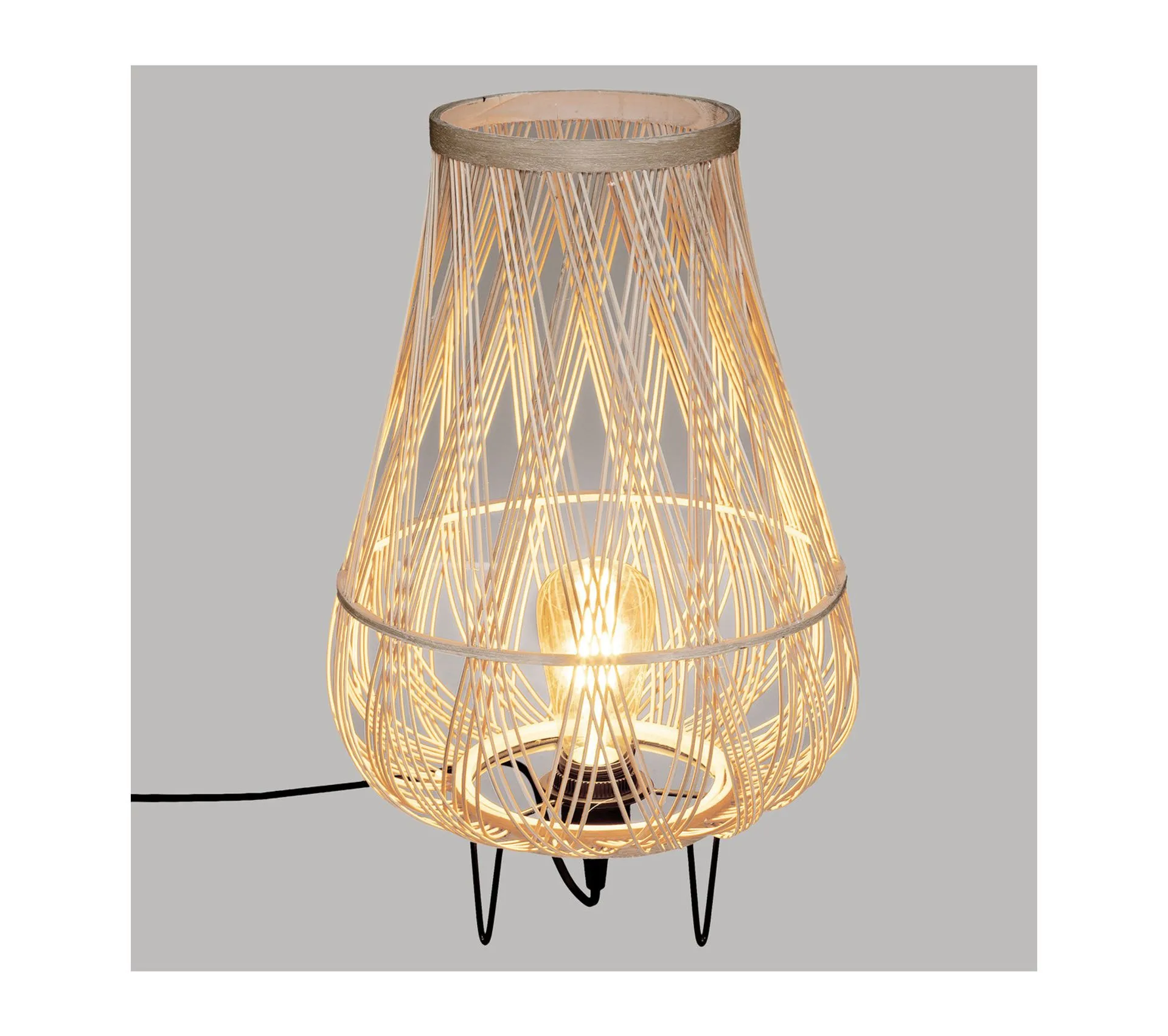 Lampe Trépied En Rotin Et Métal H 44 Cm