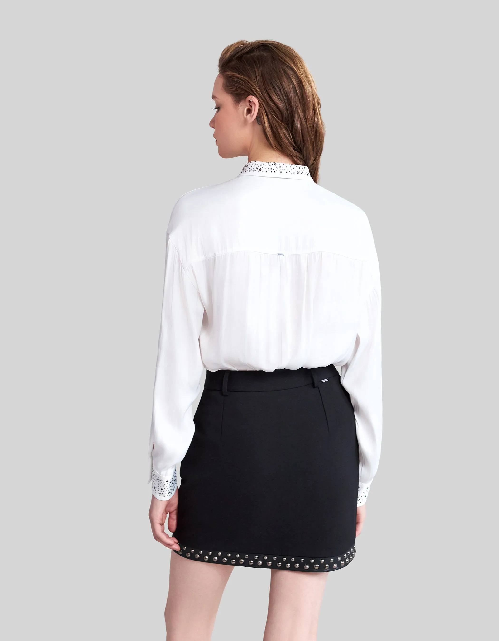 Off-White Recycled Shirt with Studs and Rhinestone Decoration for Women
