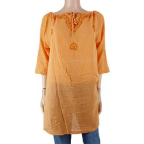 Orange Printed Embroidered Tunic for Women by Misswan - Size Large