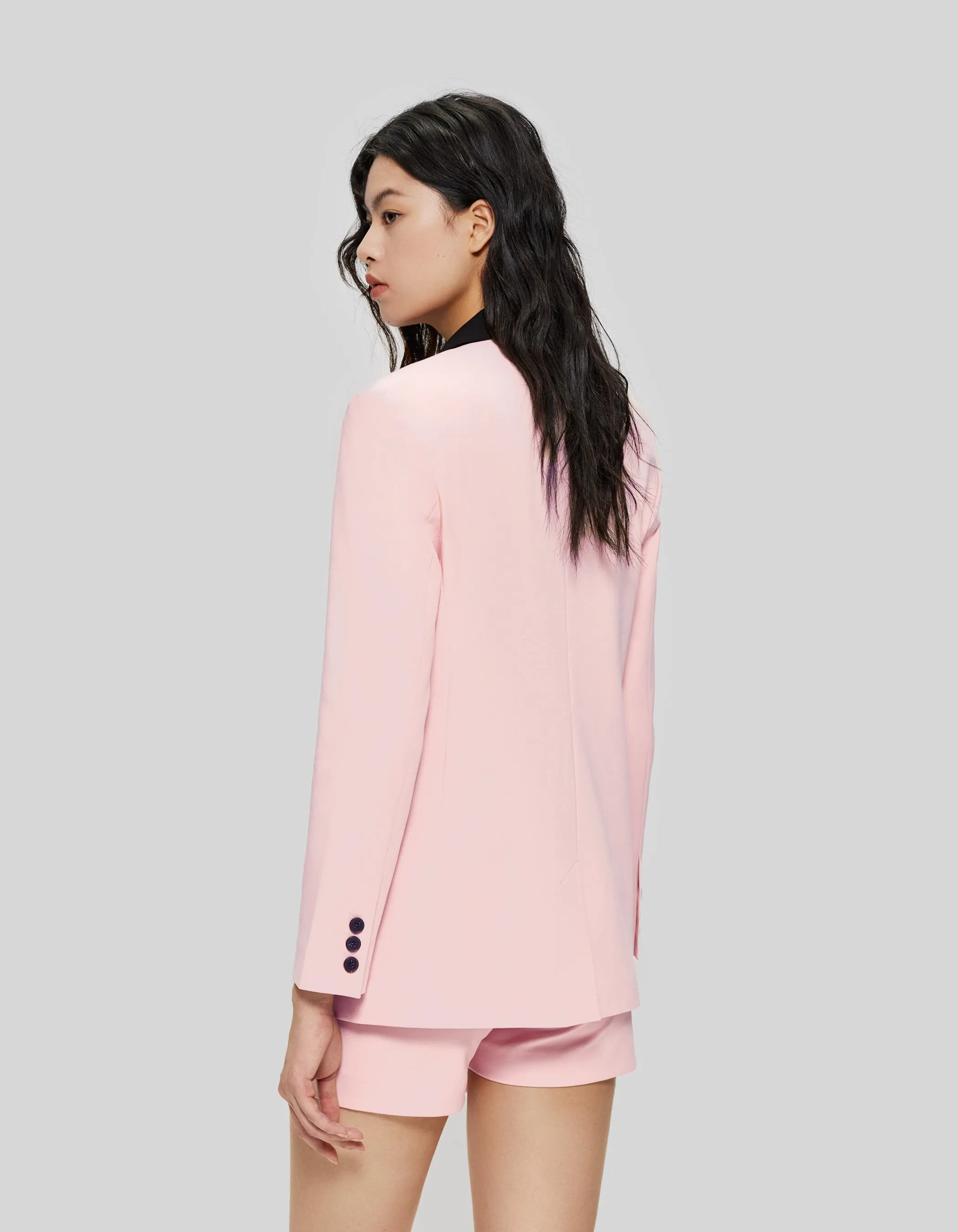 Pink Women's Suit Jacket with Black Collar