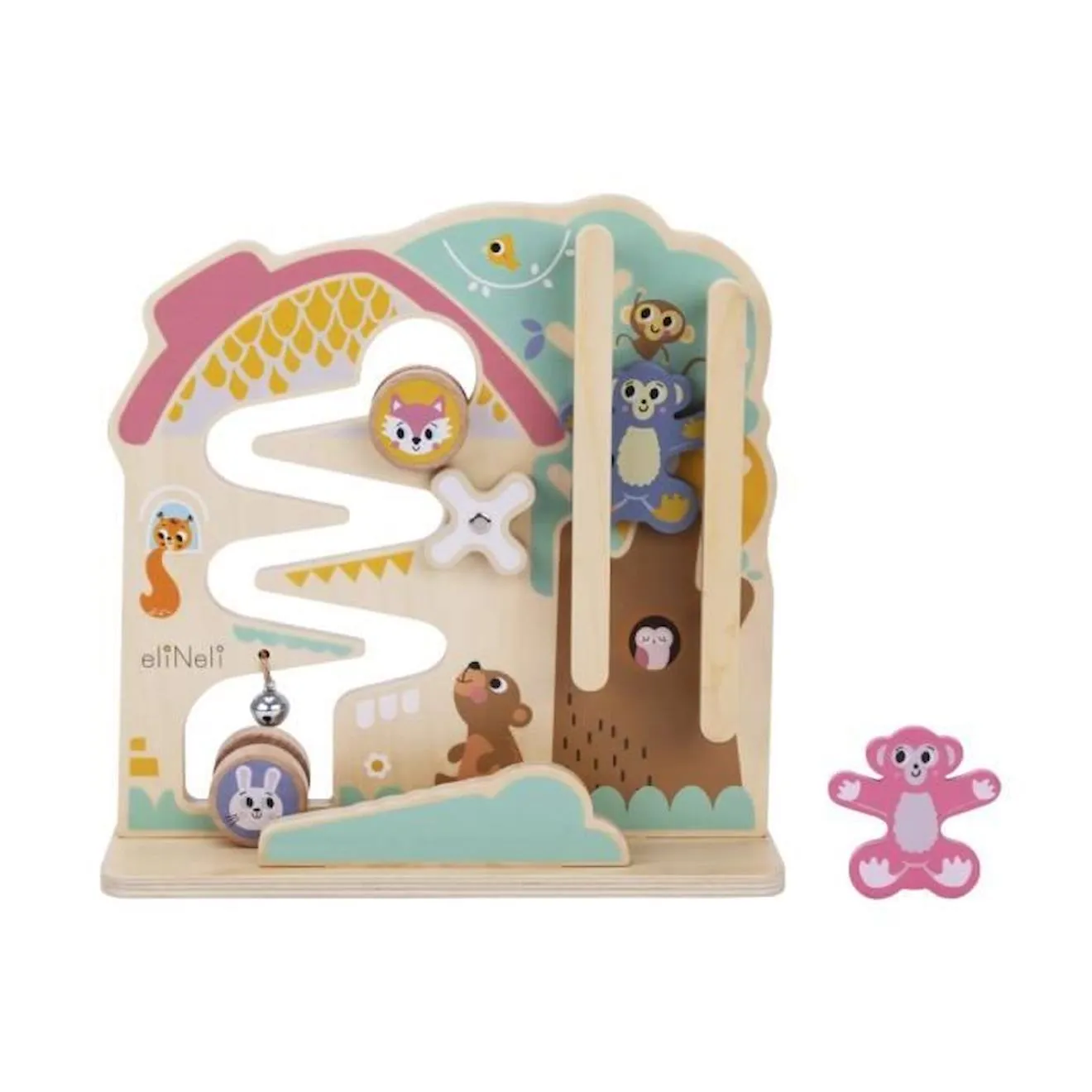 Piste de course à billes en bois 2en1 avec animaux - ELINELI - EliNeli - Mixte - Enfant - Multicolore blanc - EliNeli