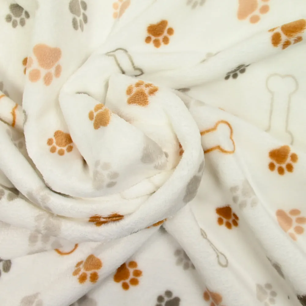 Polaire doudou imprimée patte de chien fond blanc