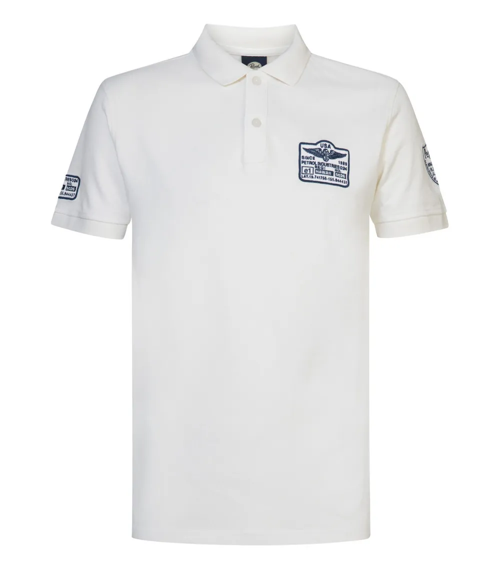 Polo à  col boutonné Petrol Industries  blanc à manches courtes