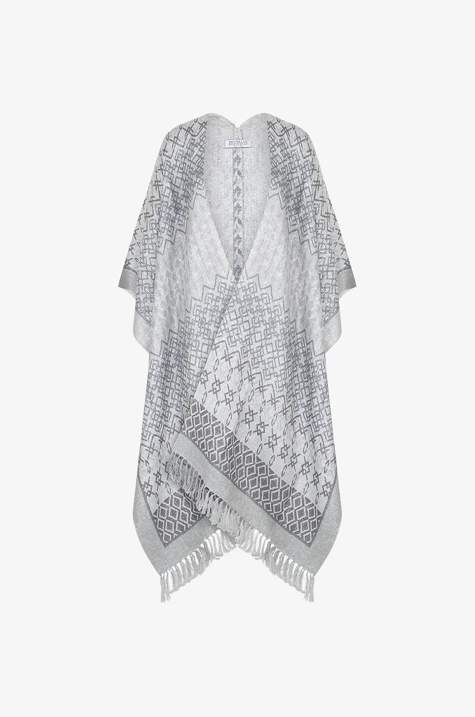 Poncho en lin et lurex à motifs ethniques