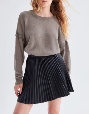 Pull beige tricot décor strass emmanchures Femme