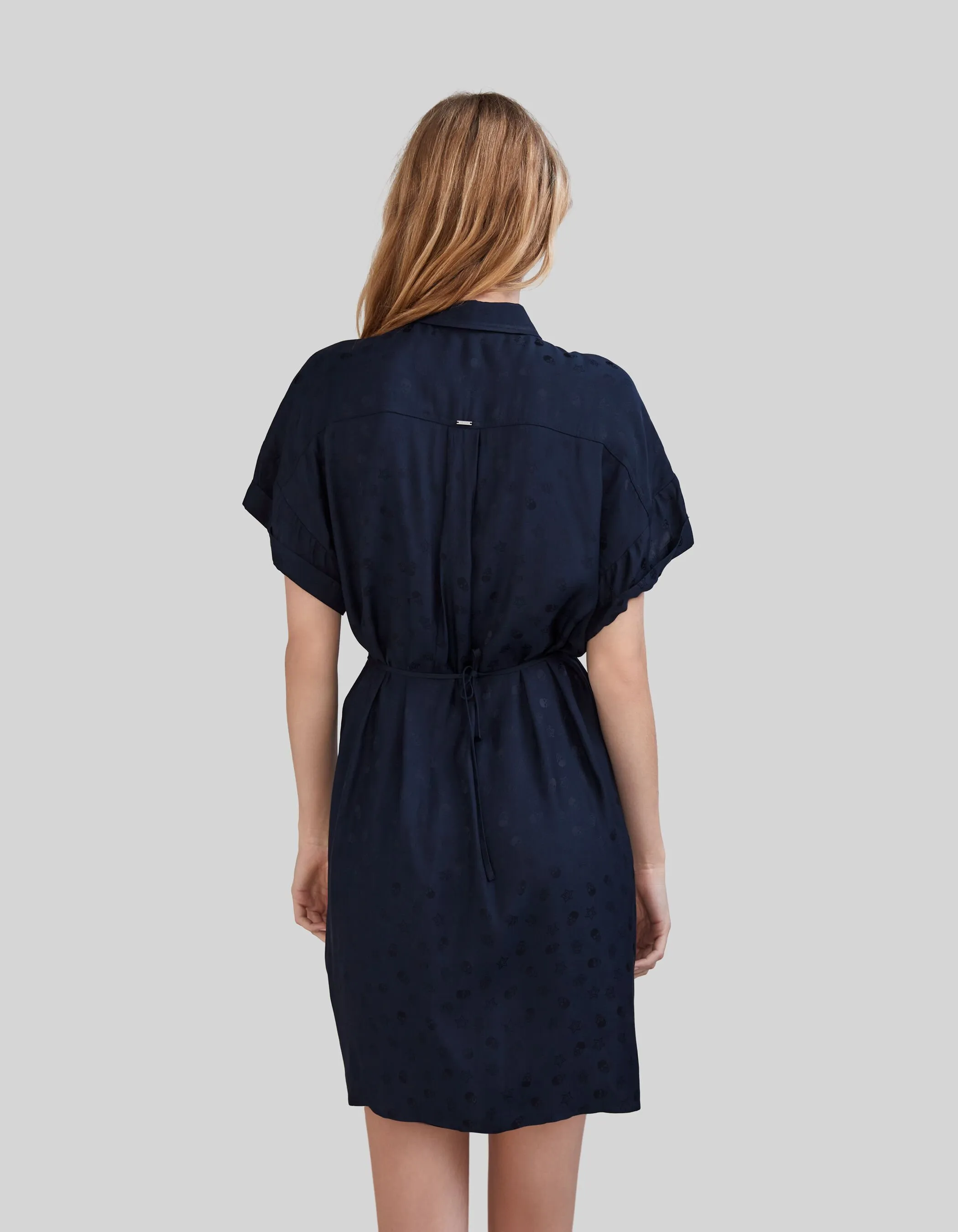 Marine Blue Skull Jacquard Shirt Dress Women