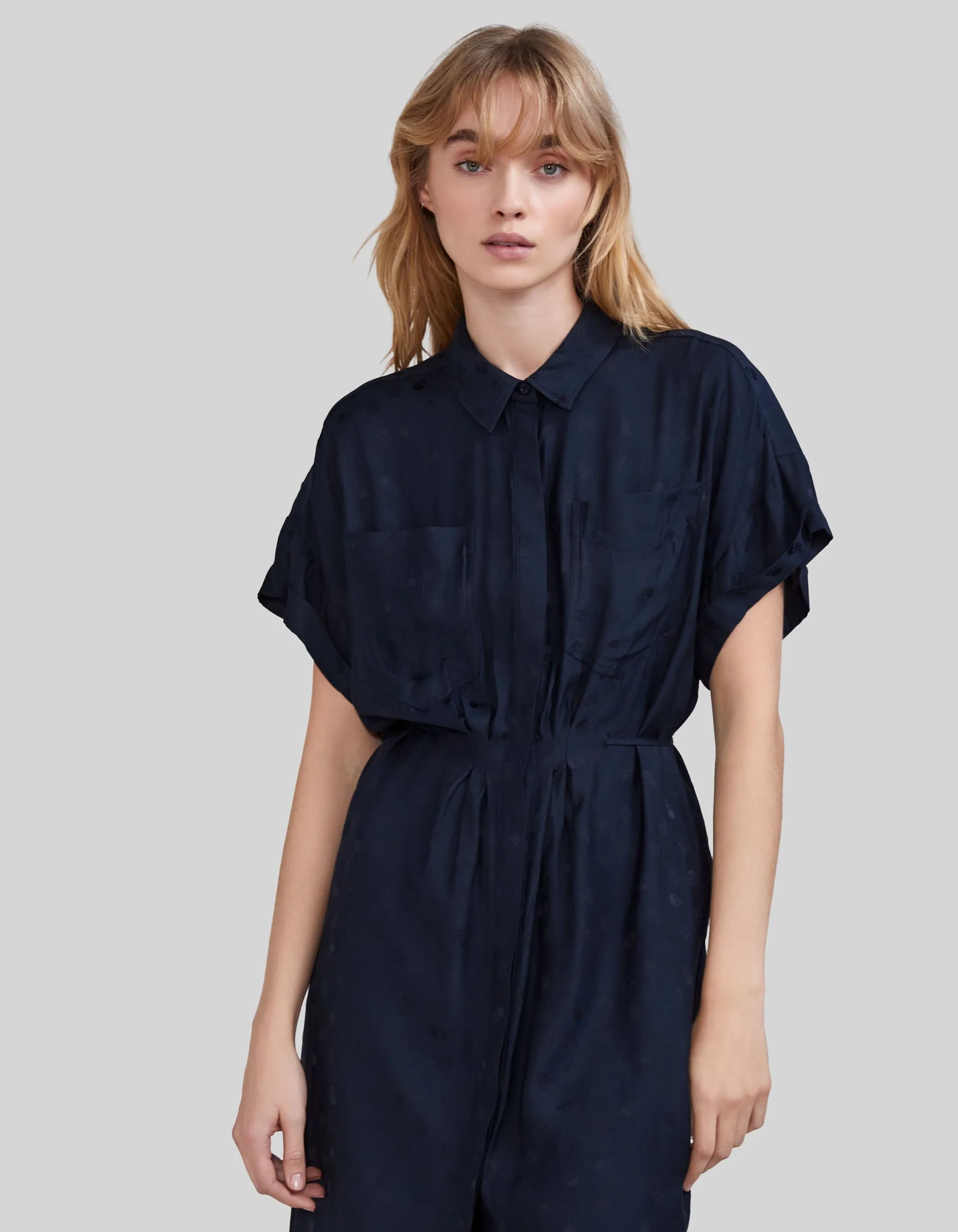 Marine Blue Skull Jacquard Shirt Dress Women