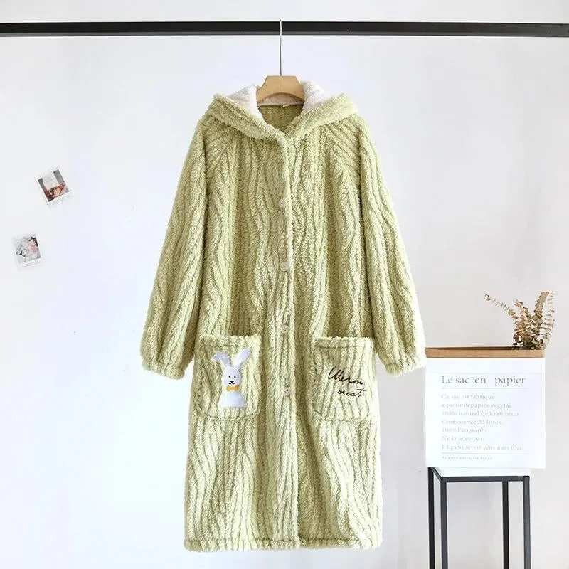Robe de chambre verte à capuche Pilou Pilou femme