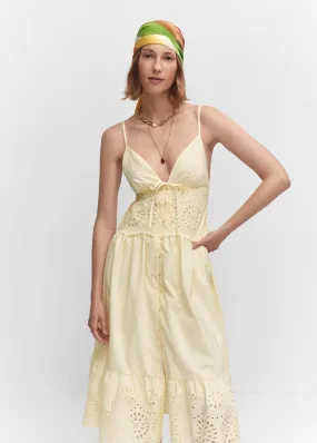 Robes Et Combinaisons | Femme MANGO Robe Chemise Détails Ajourés Vanille