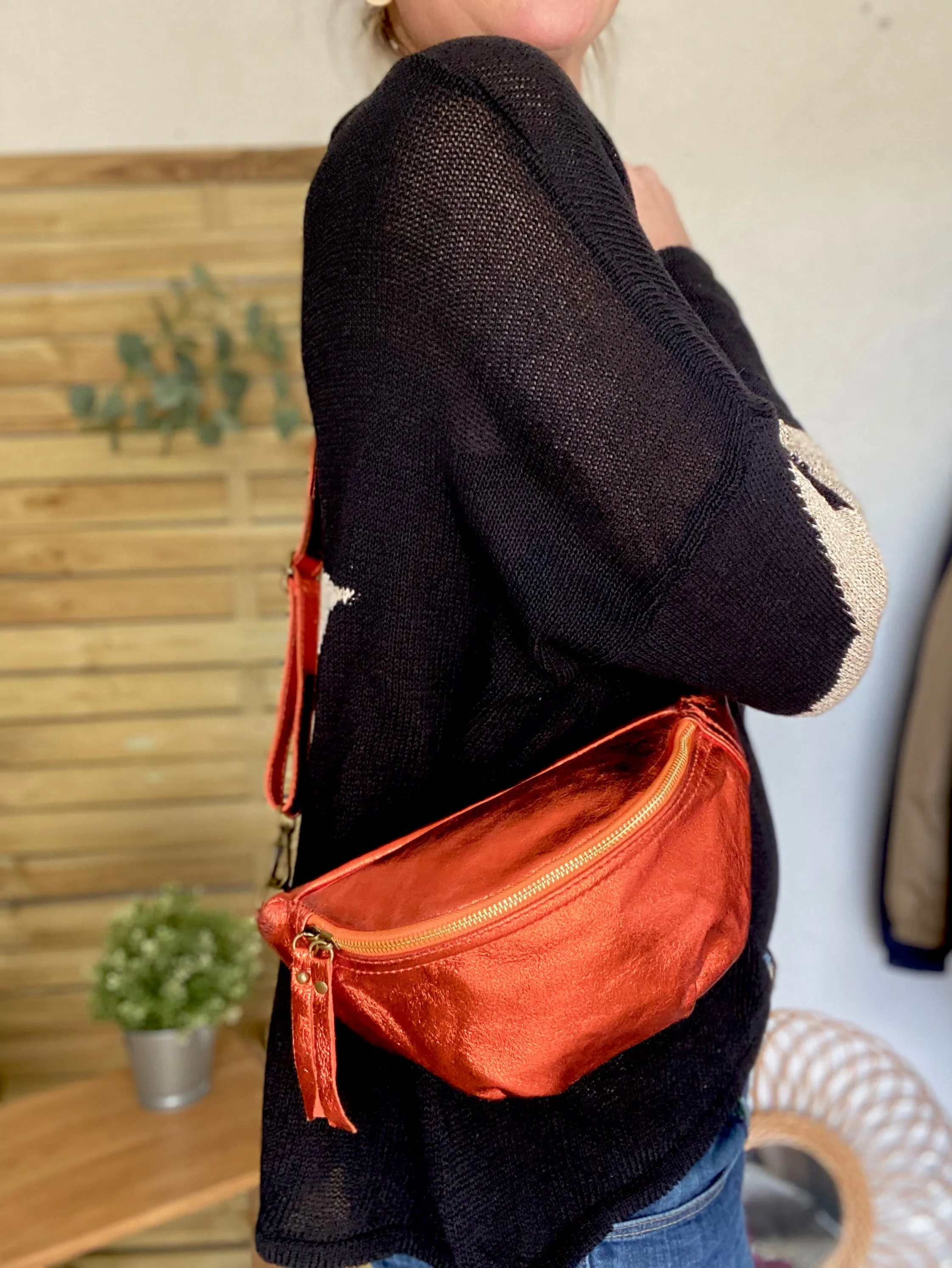 Sac banane en cuir - IRISS - Orange - FIN DE SRIE