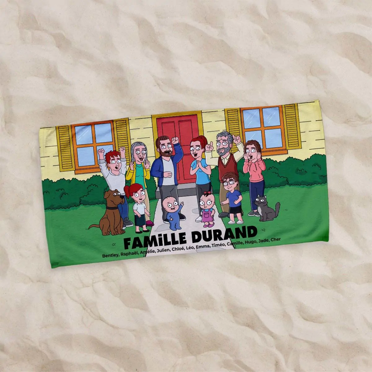 Serviette personnalisée famille dessin animé - Illustration