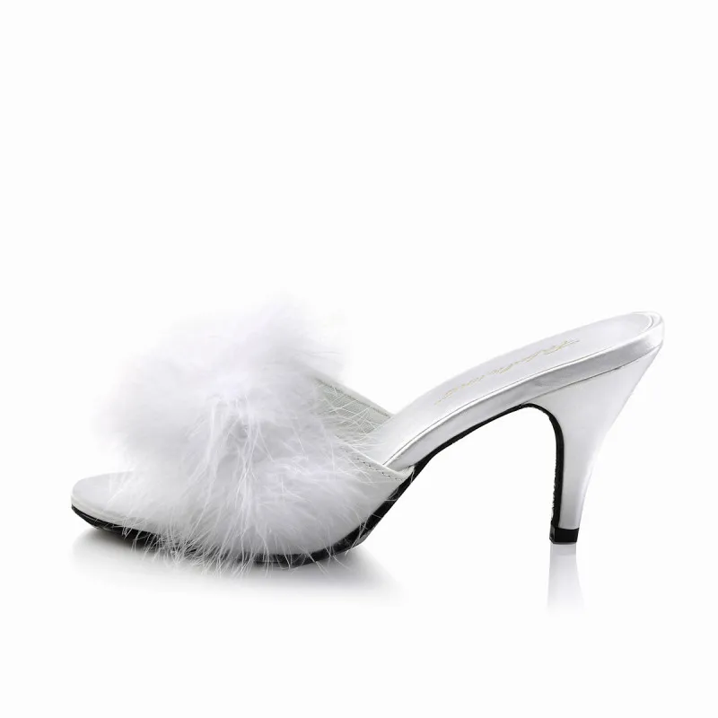 Sexy White Feather Heeled Mules | Sizes 34.75-46