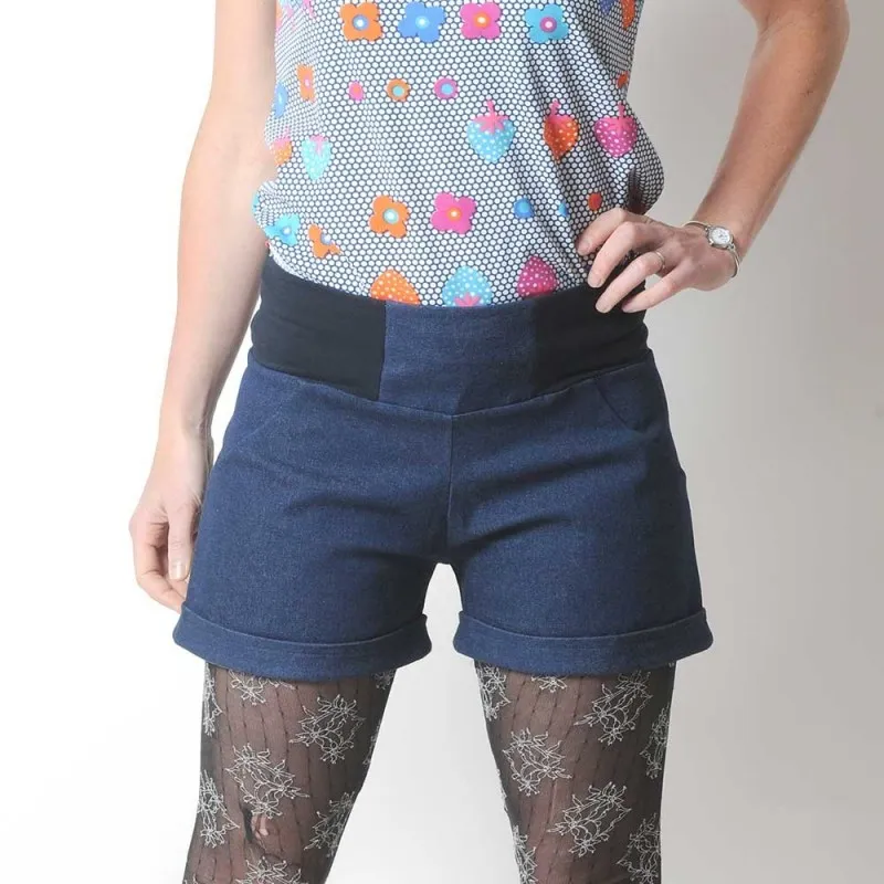 Short femme jean bleu extensible