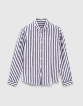 Slim Fit Navy Striped Linen Blend Men's Shirt