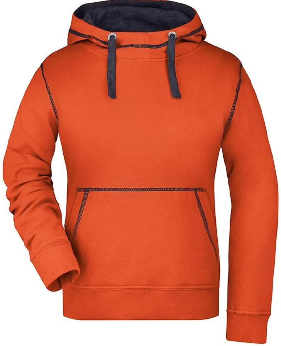 Sweat shirt à capuche femme JN960 - orange et marine