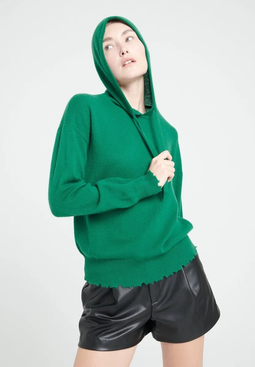 Sweat à capuche cachemire vert émeraude femme - MIA 16