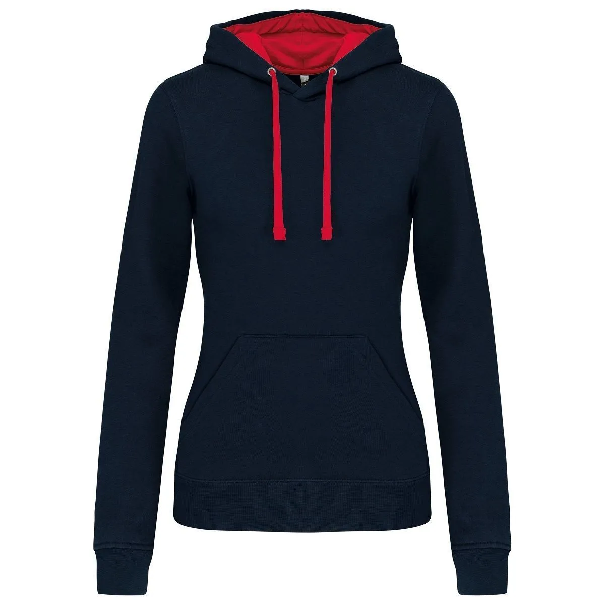 Sweat à capuche contrasté Femme K465 - bleu marine et rouge