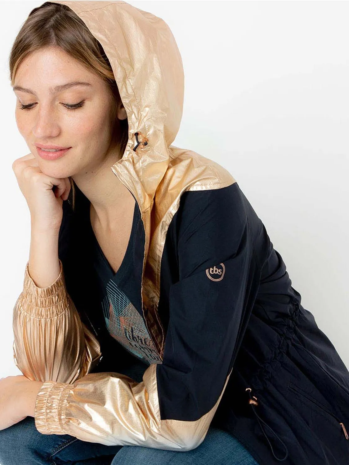 Women's Hooded Navy and Copper Waterproof Jacket by tbs