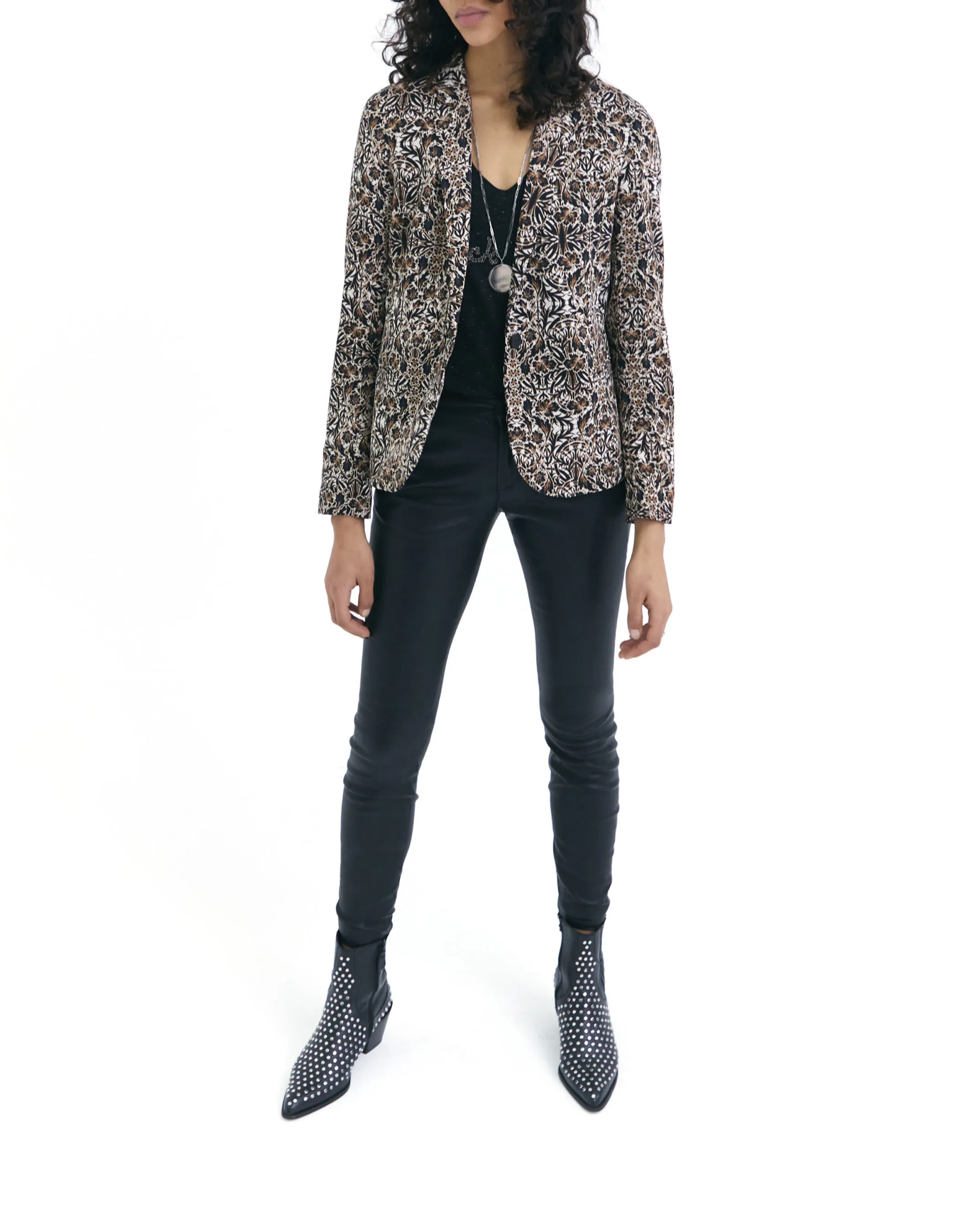 Veste tailleur imprimé arabesque marron femme
