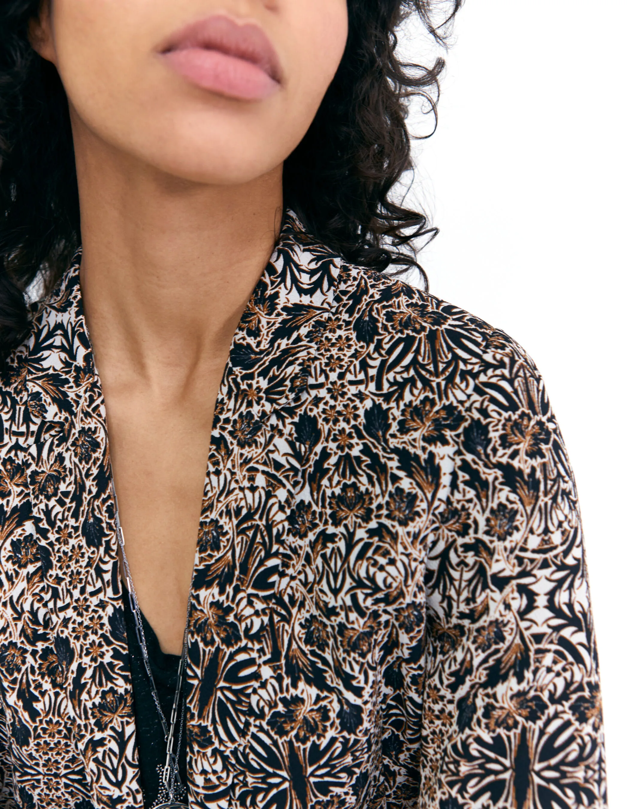 Veste tailleur imprimé arabesque marron femme